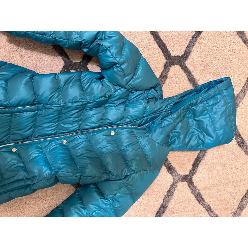 Lands' End Puffer Jacket Girls S 7-8 Teal Full Zip Long Sleeve Polyester Hooded